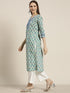 Women Green & Blue Floral Printed Straight Kurta